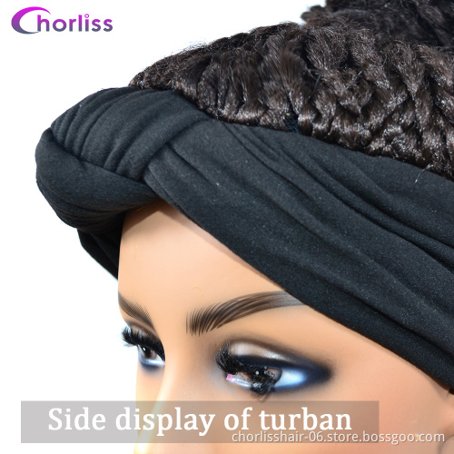 Wholesale Black Blonde Afro Turban Braids Ponytail Wigs headband Synthetic Hair Wigs With Headband Attached For Black Woman